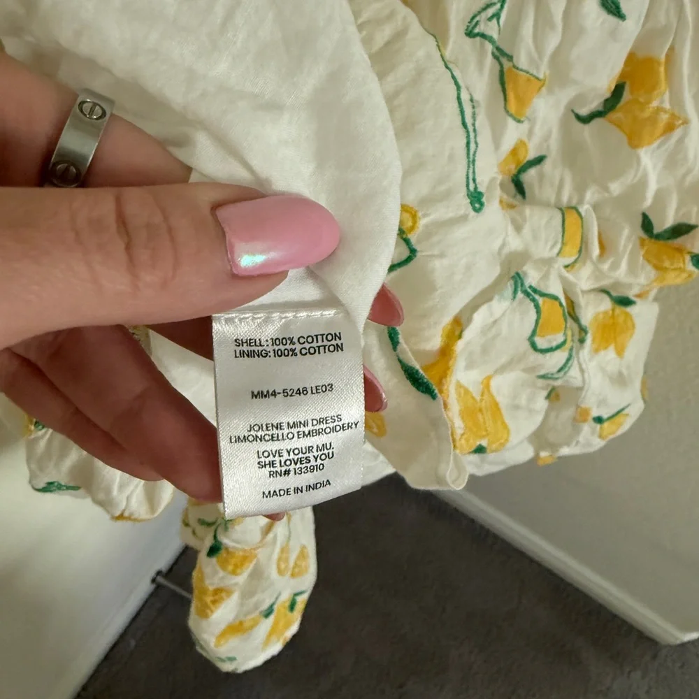 Show me your MUMU Jolene mini dress limoncello embroidery ruffled size M - Picture 9 of 11